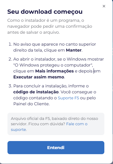 Orientações exibidas pelo site ao iniciar o download