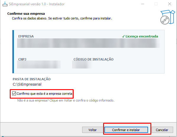Tela Confirme sua empresa