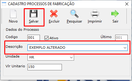 Processo localizado para alteração