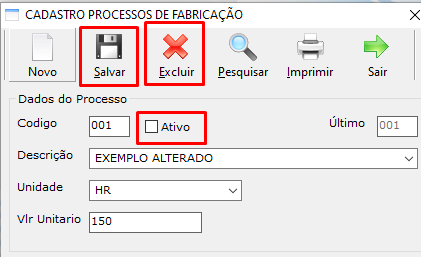 Processo preparado para inativação